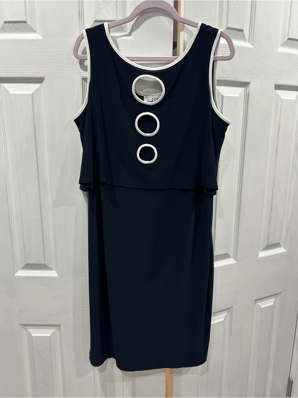 Joseph Ribkoff Navy Midi Dress with White Trim and Ring Detail
